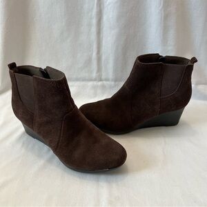 Clark’s Dark Brown Suede Wedge Booties